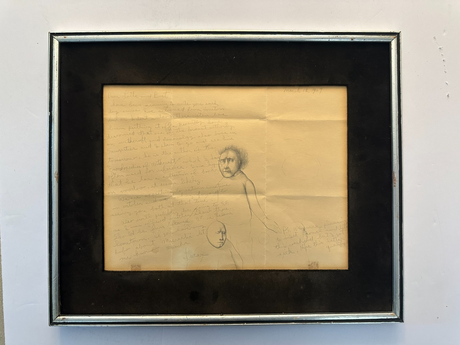 1969 Lucas Johnson Signed Illustrated Letter w/ Drawings Houston TX Artist