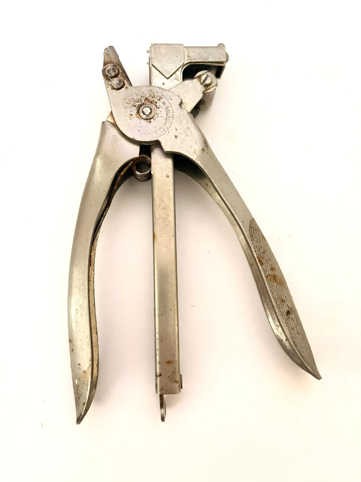 Vintage Neva-Clog Hand Stapler Pliers Metal Stapling Tool Patent Pending USA