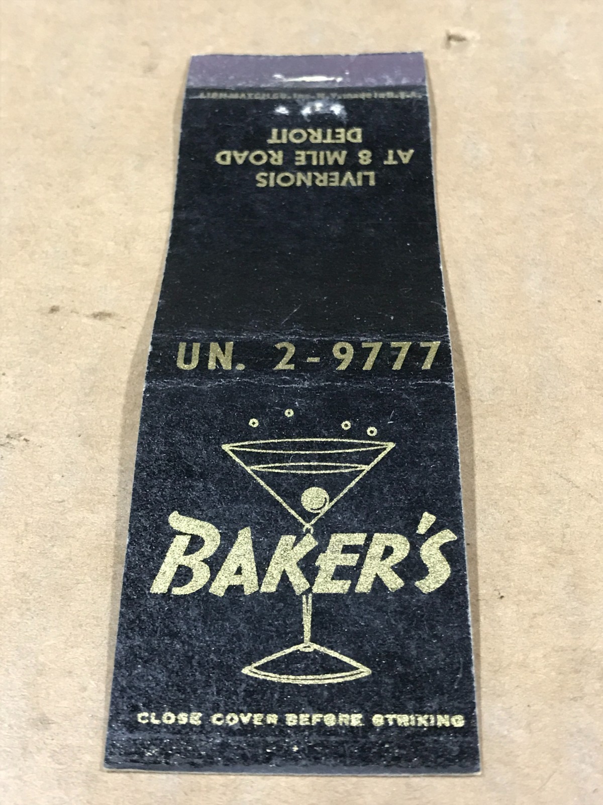 Vintage Baker's Bar - Detroit, Michigan - Matchcover, Matchbook Vintage Baker's Bar - Detroit, Michigan - Matchcover, Matchbook