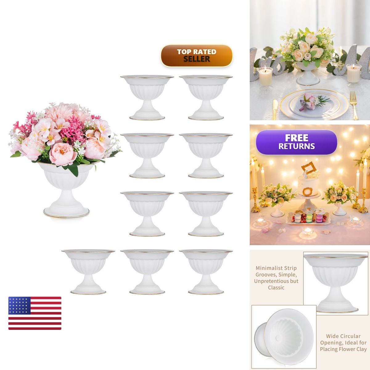 Sziqiqi White Compote Vase Wedding Centerpiece Flower Arrangement 10Pcs