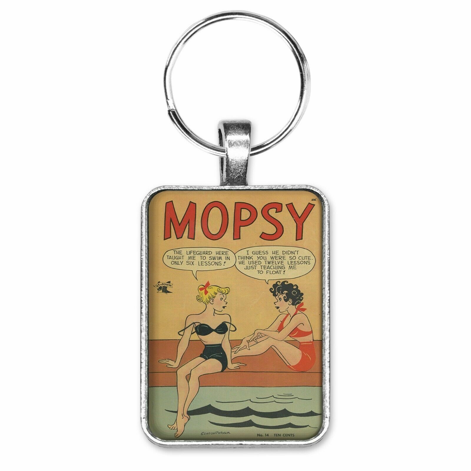 Mopsy #14 SEXY BIKINI Cover Key Ring or Necklace Classic Good Girl Humor Comic