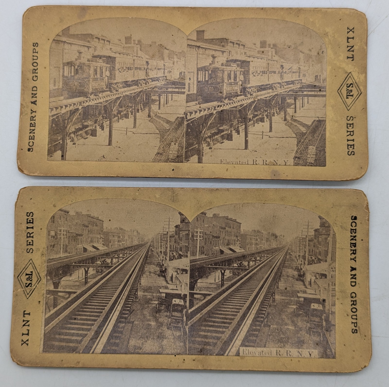 2 Elevated Railroad Train New York City S&L XLNT Series Stereoview Photo Cards