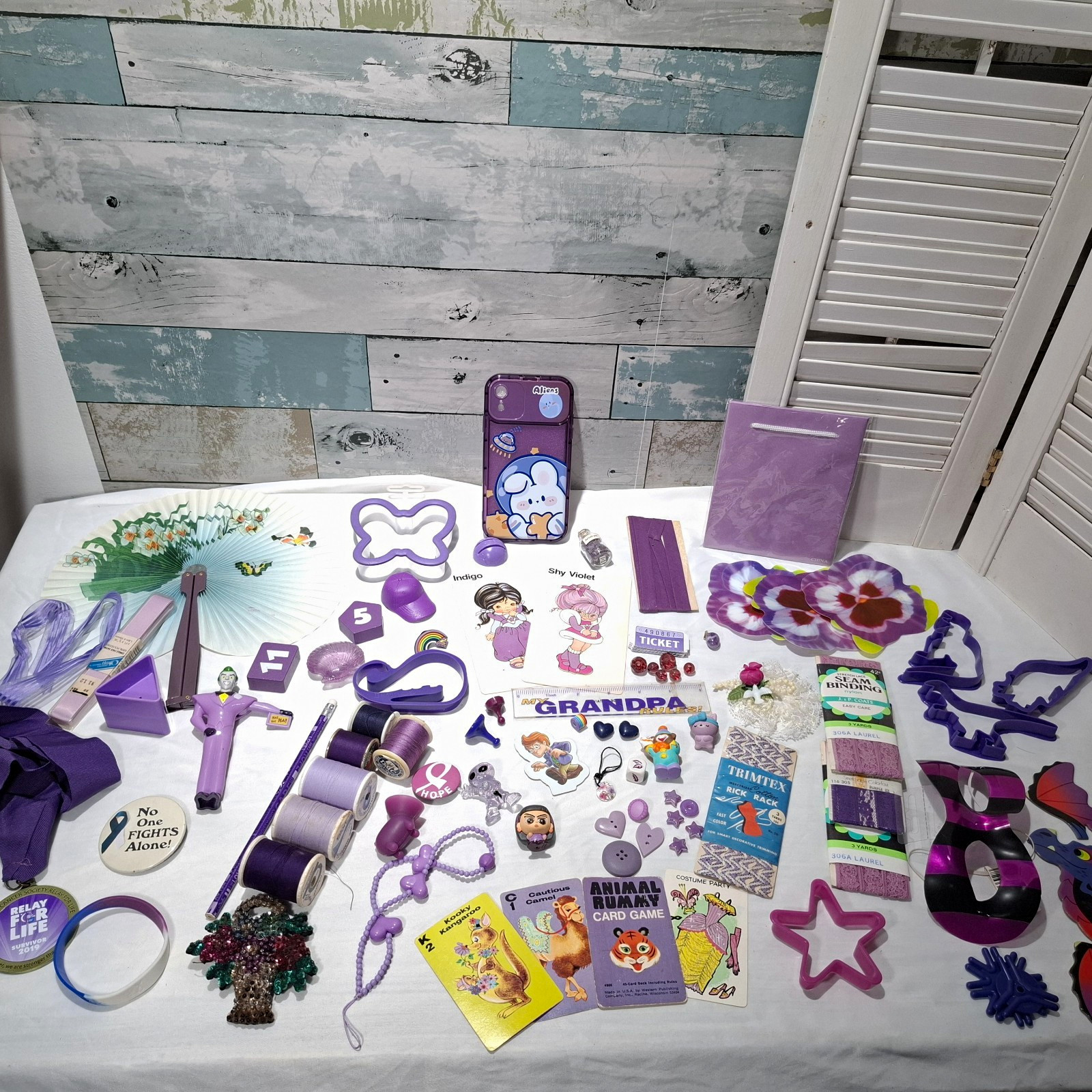 Junk Drawer Purple Theme Found Items Smalls Toys Crafts Assemblage Mixed Lot 70p