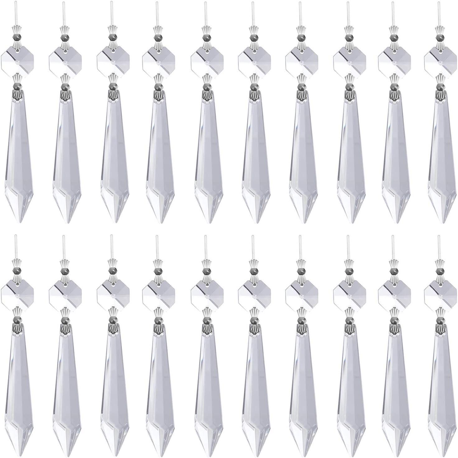 20 Pcs Clear Crystal Chandelier Icicle Prisms Replacement Parts for Lamp Decore