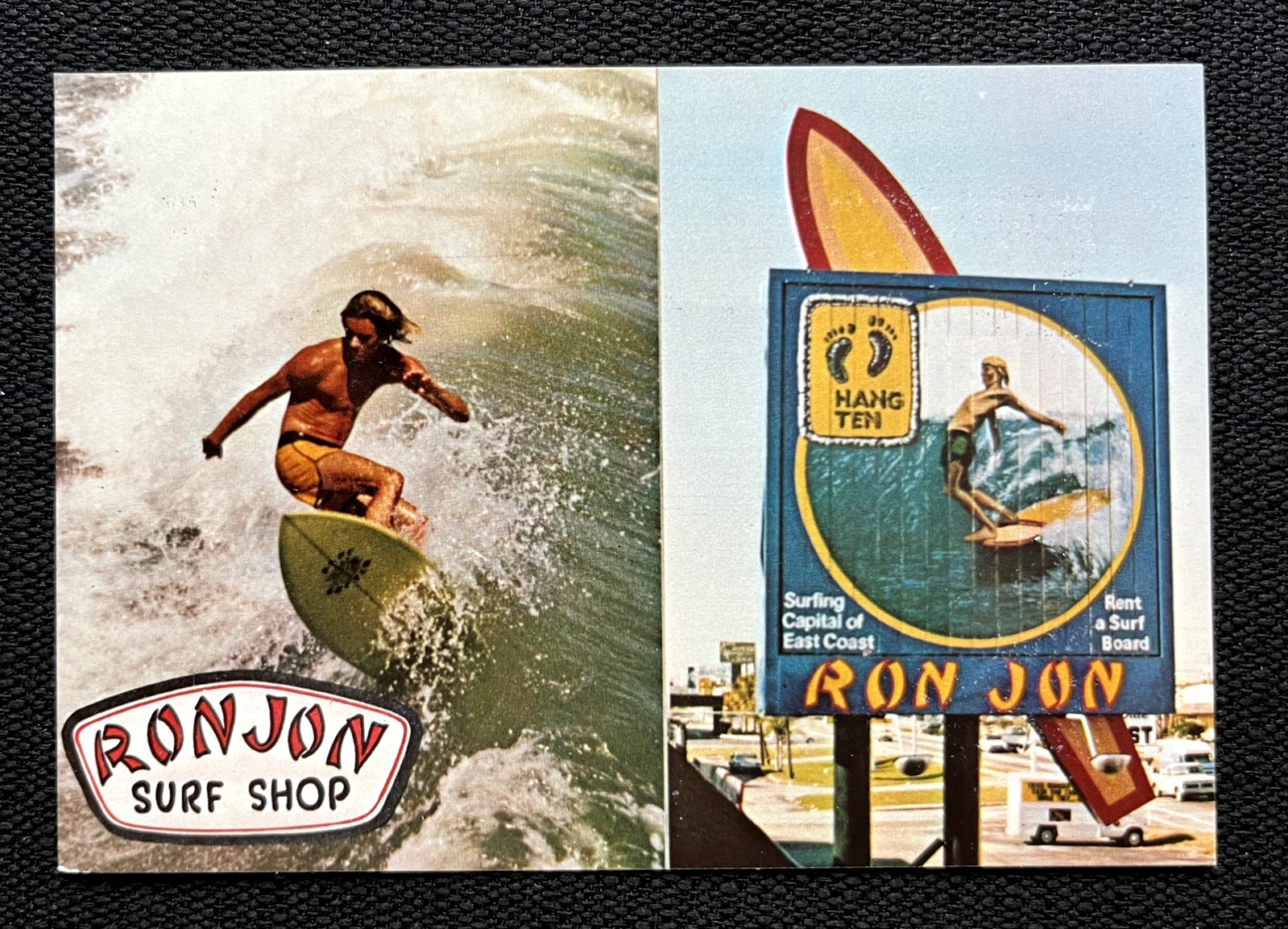 Postcard Ron Jon Surf Shop Cocoa Beach Florida Surfer & Sign