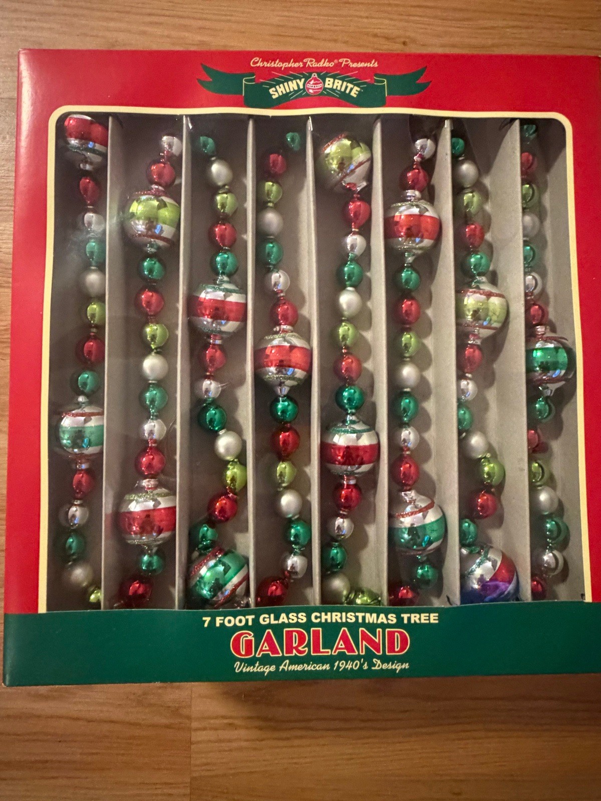 NIB Christopher Radko Shiny Brite Christmas Holiday Splendor Glass Garland 7ft.
