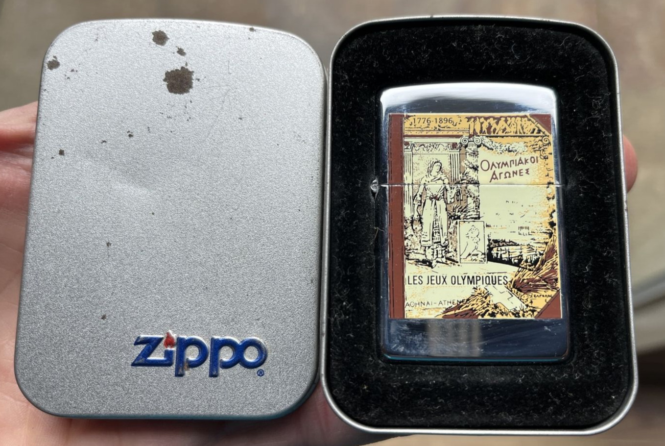 1996  Zippo Lighter- Les Jeux Olympiques in Box, Unfired, Box Lightly Tarnished