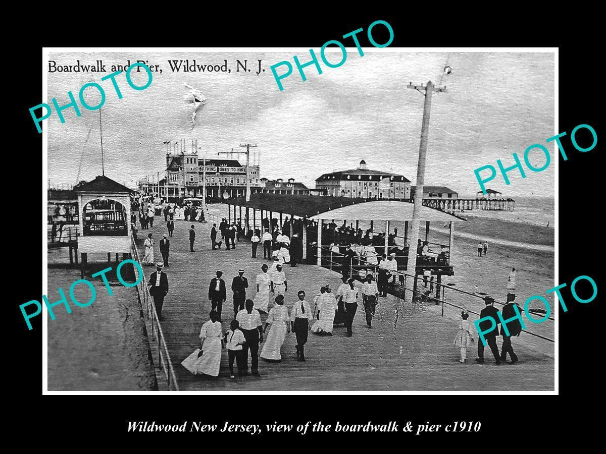 OLD 8x6 HISTORIC PHOTO OF WILDWOOD NEW JERSEY THE BOARDWALK & PIER c1910