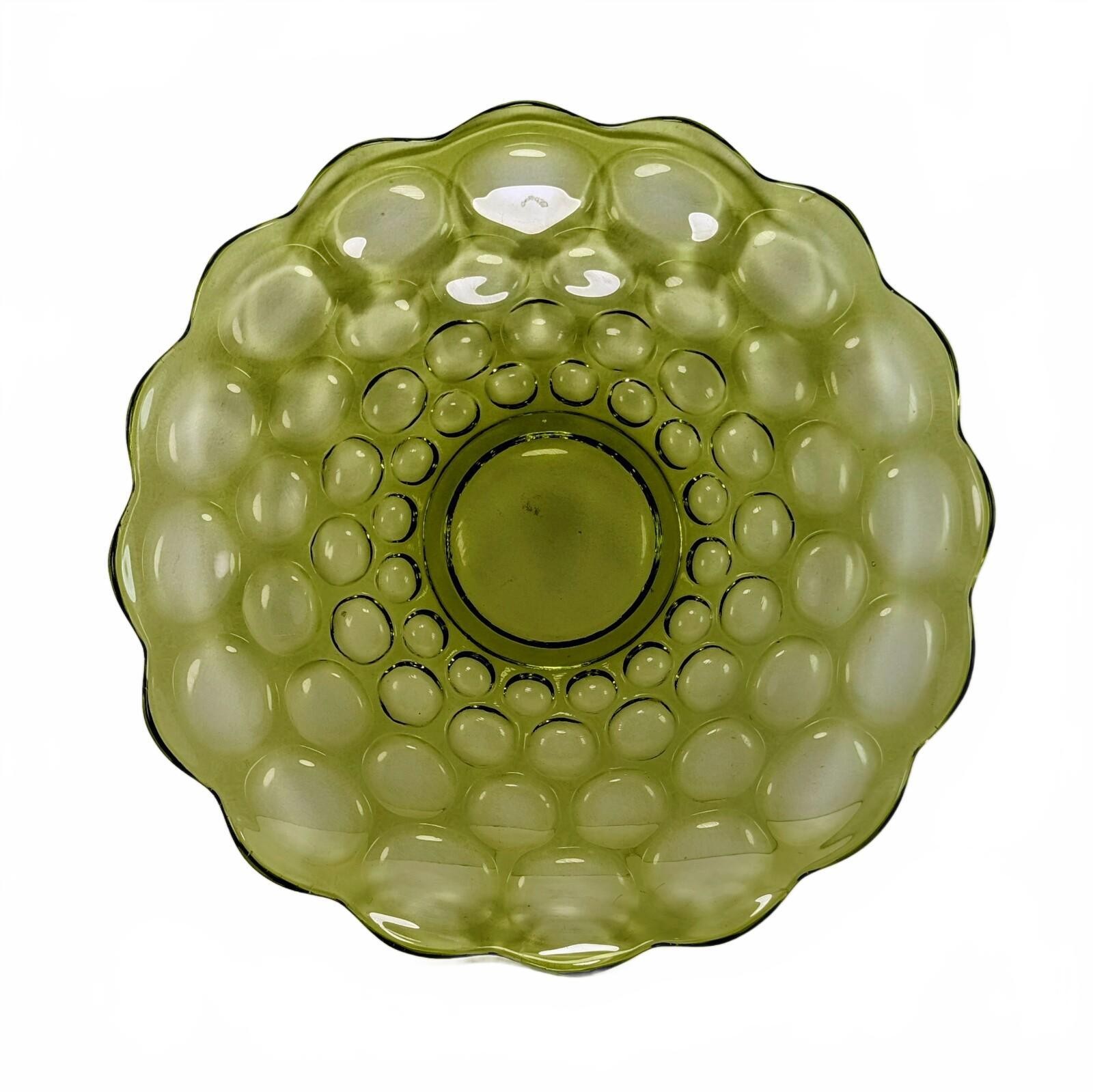 Vtg Imperial Glass Provincial Green Thumbprint Bubble Platter 13.75\