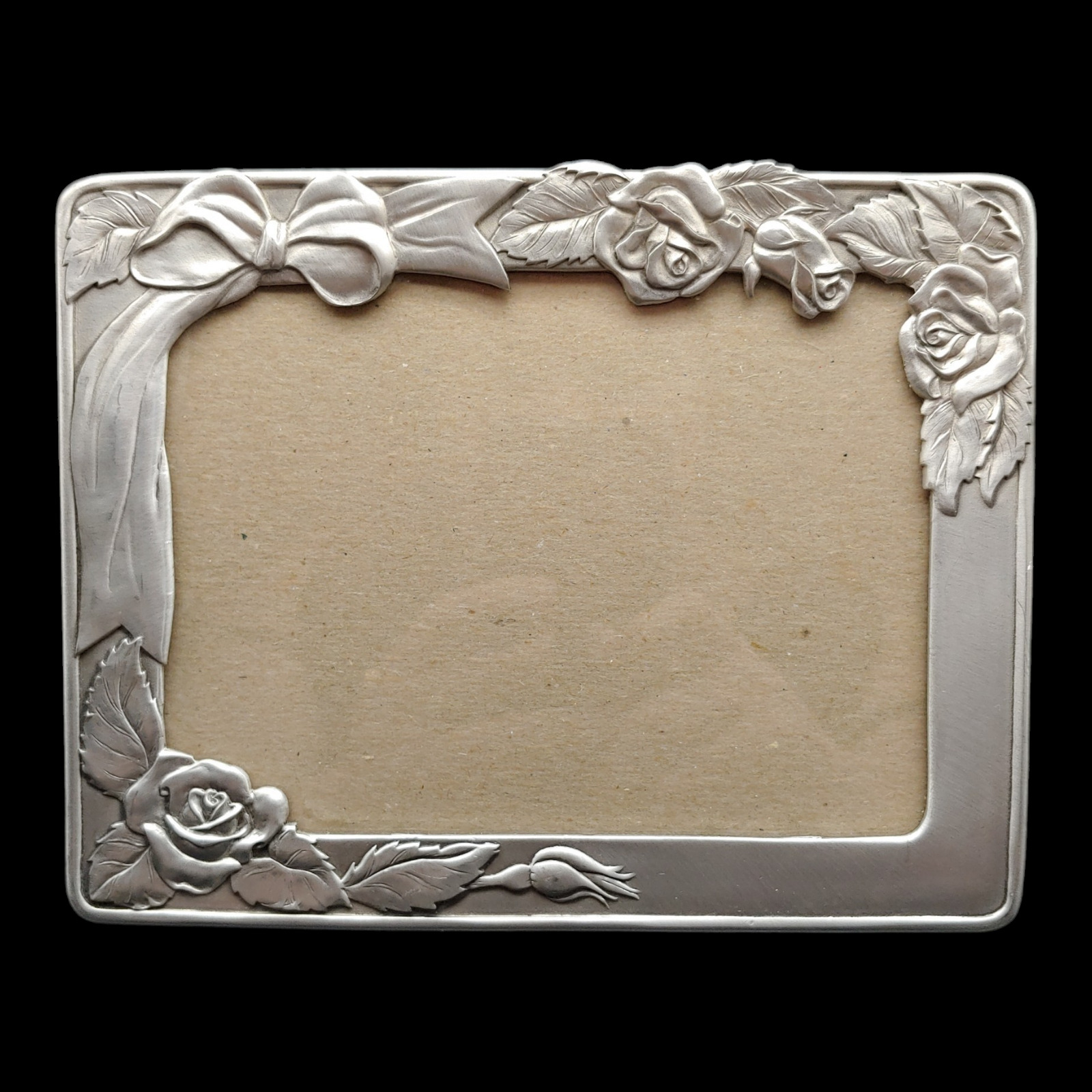 Seagull Pewter Photo Picture Frame, 5x7 vtg 1990s Silver Gray Rose Flower Floral