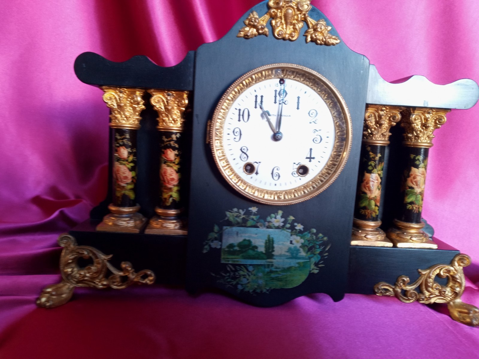 Seth Thomas Adamantine Mantel Clock with Floral Columns c.1899 Seth Thomas Adamantine Mantel Clock with Floral Columns c.1899