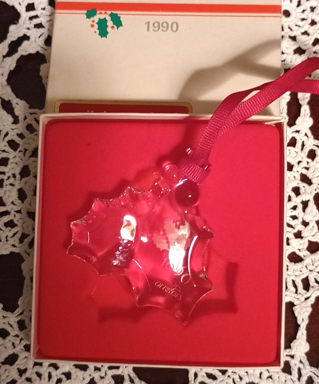 Orrefors Crystal Ornament 1990 Christmas Holiday Holly Berry Signed Mint in Box Orrefors Crystal Ornament 1990 Christmas Holiday Holly Berry Signed Mint in Box
