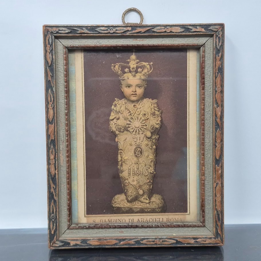Antique 1800s Santo Bambino di Aracoeli Roma Italian Catholic Devotional Framed