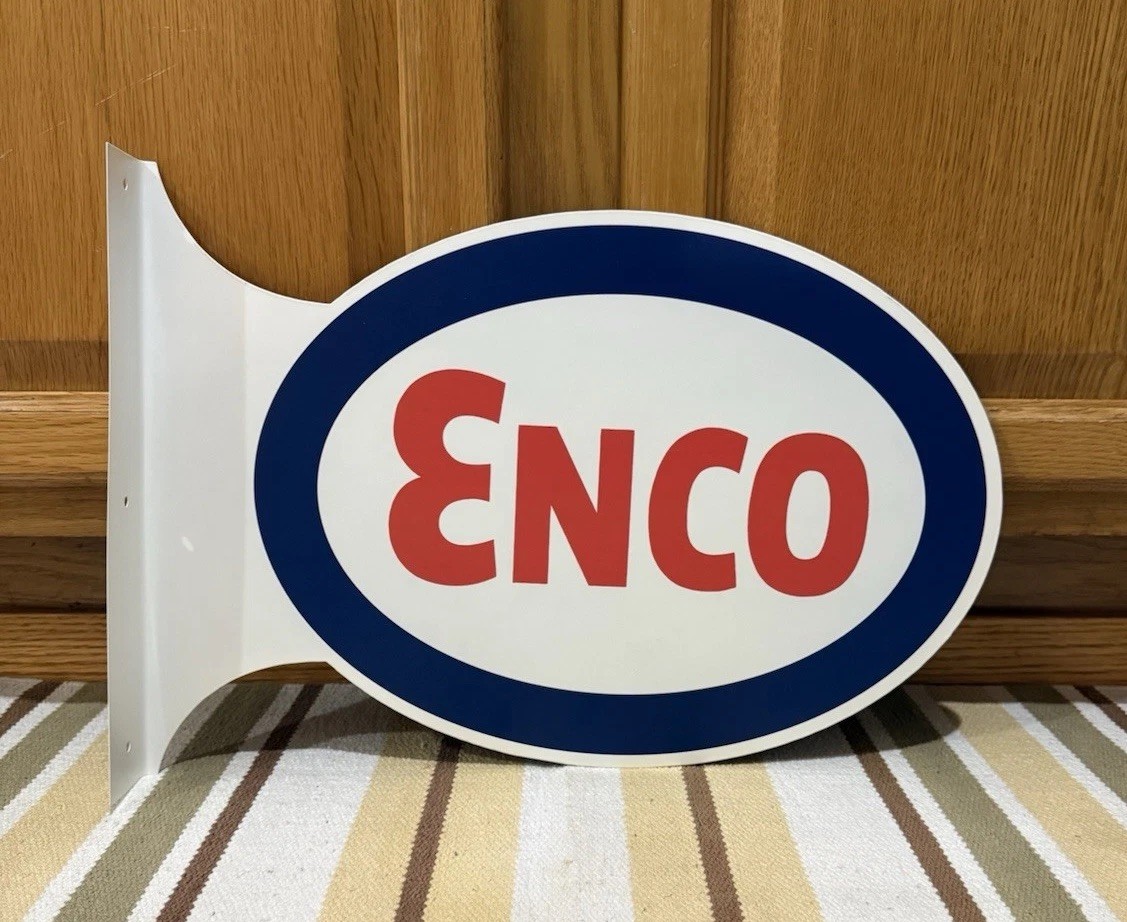 Enco Flange Sign Gas Oil Garage Esso 2 Sided Garage Vintage Style Wall Decor