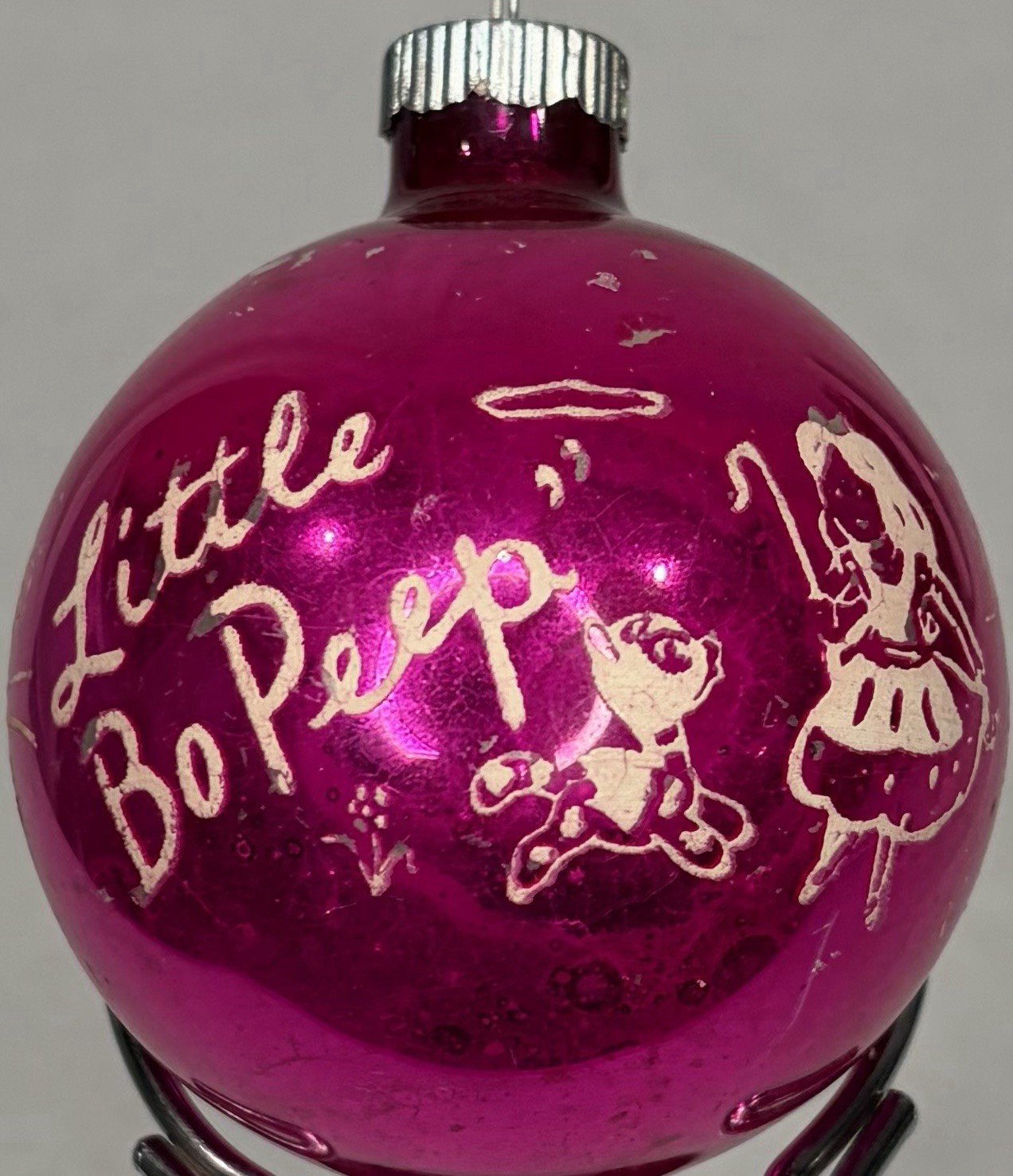 SHINY BRITE STENCILED PINK / RED - Vintage CHRISTMAS Ornament - Little Bo Peep