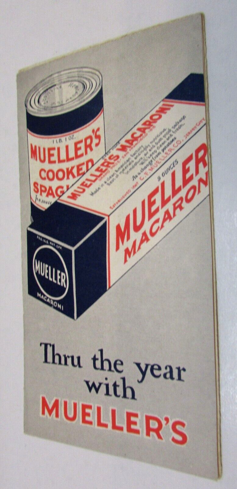 Antique 1929 Mueller's Spaghetti Macaroni Thru The Year 3x6 Old Recipe Pamphlet