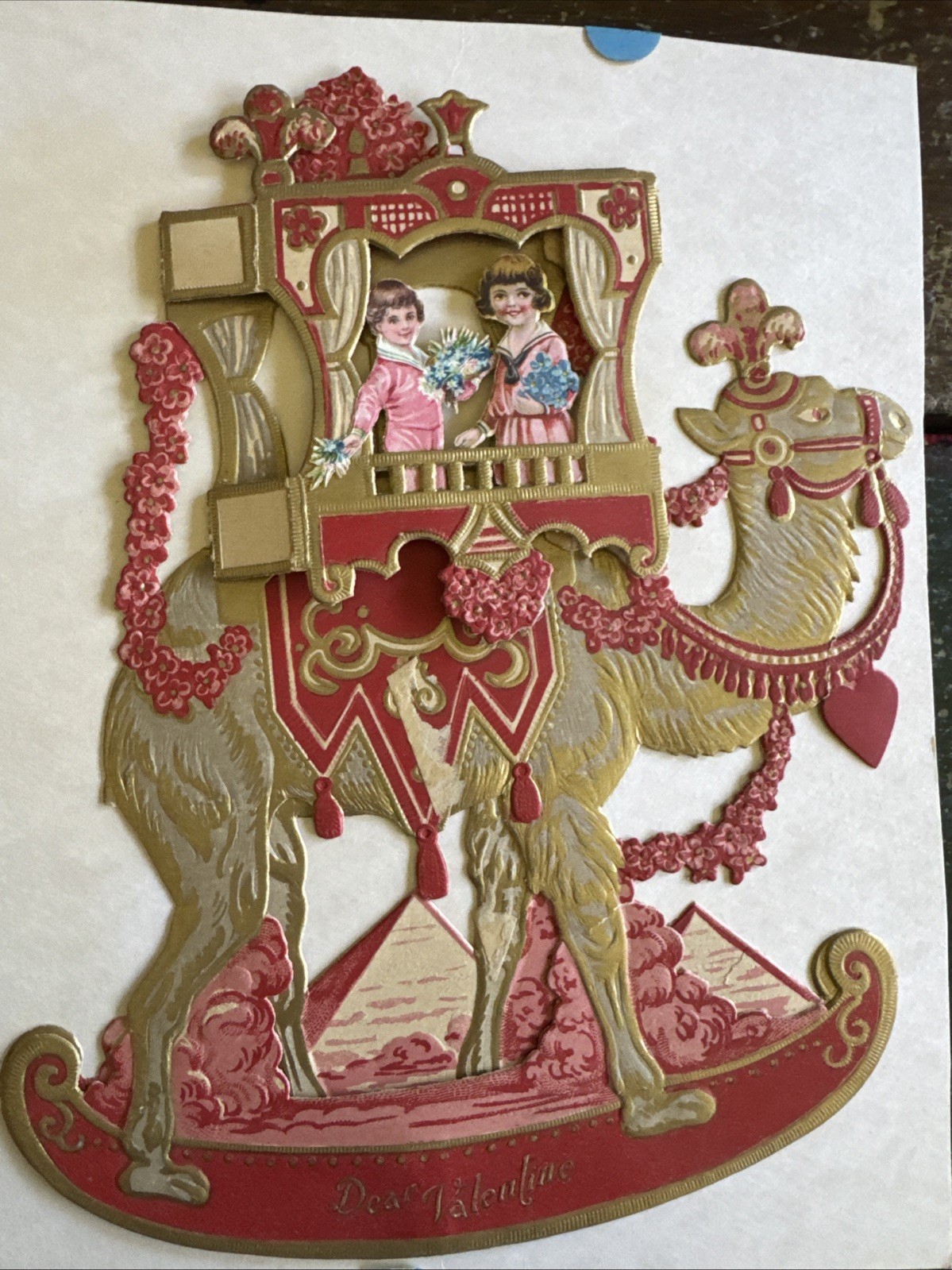 Large 11”x9” Victorian Die Cut Pop-up Valentines Day Card Camel Pyramids