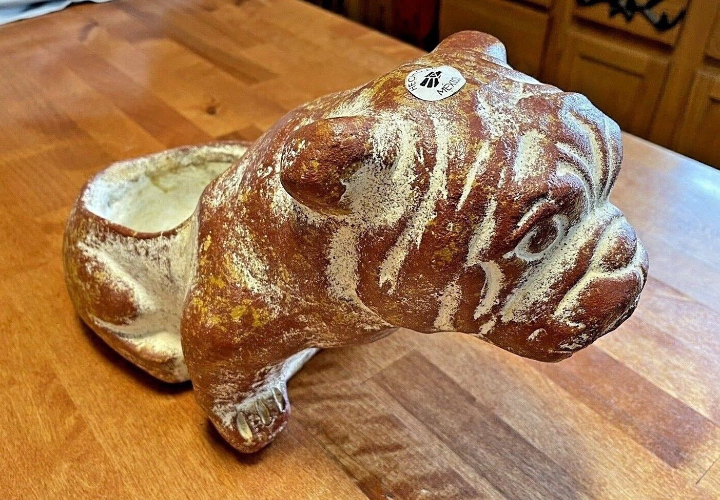 Mexican  Pottery Planter Bulldog Textured Hand Painted Art Garden Pot L@@K 