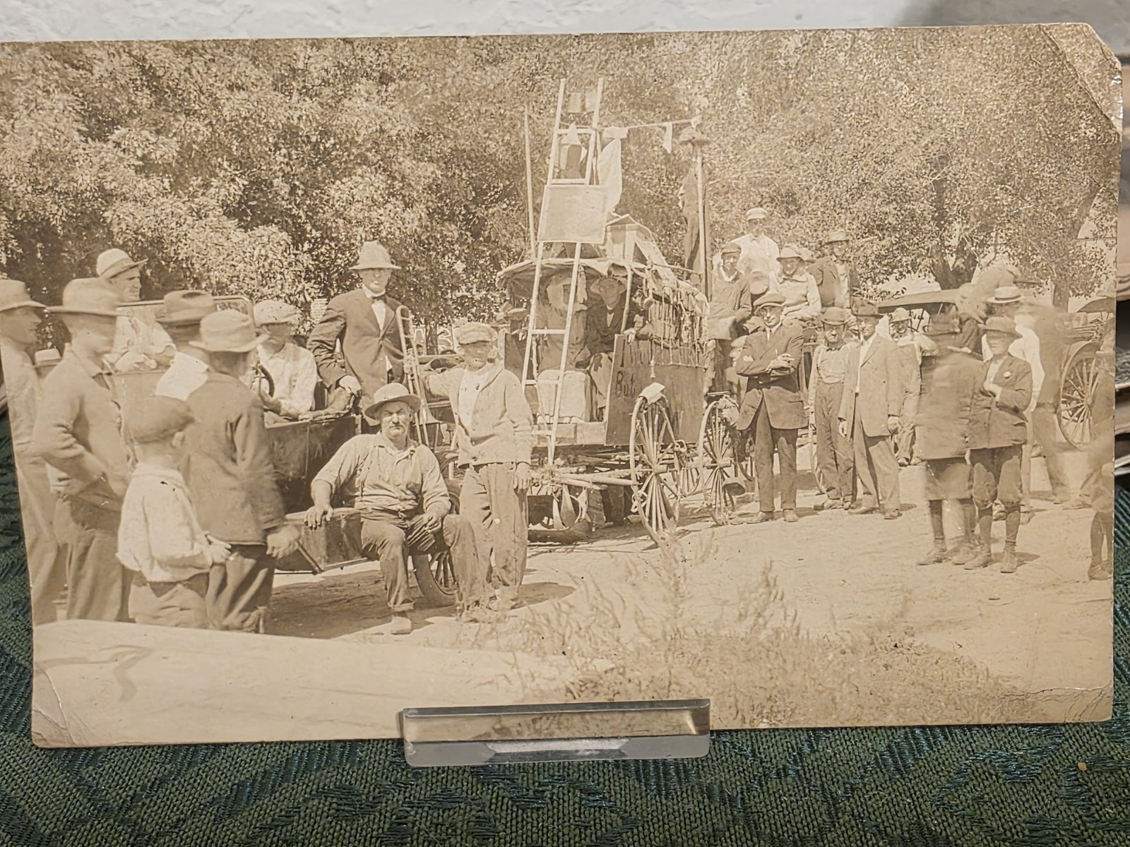 Real Photo Postcard Homemade Parade w/Trombones & Flags Crowd 1900s-1910s WOW