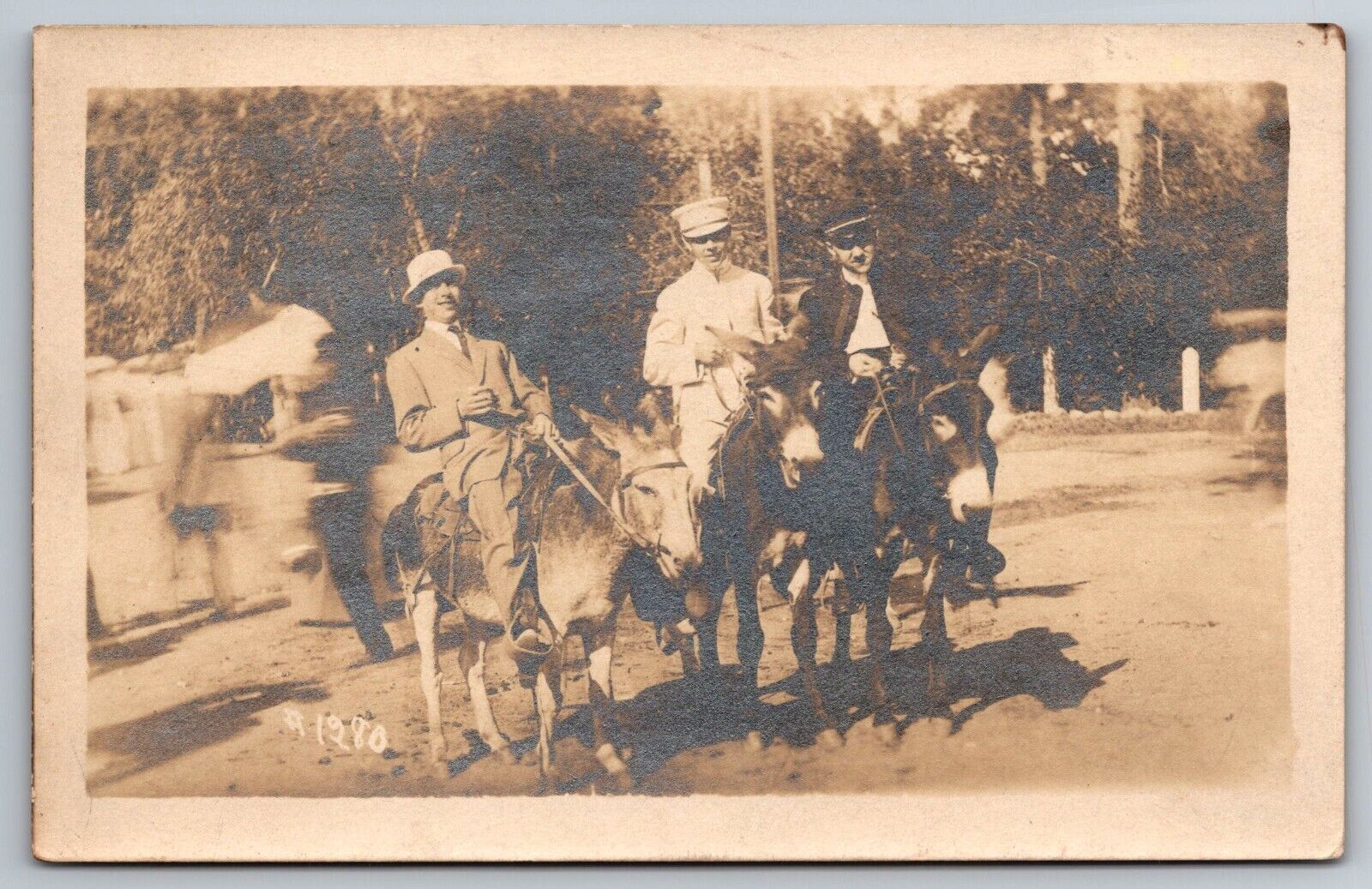 Cheyenne Canon. Men On Donkeys. Colorado Real Photo Postcard. RPPC