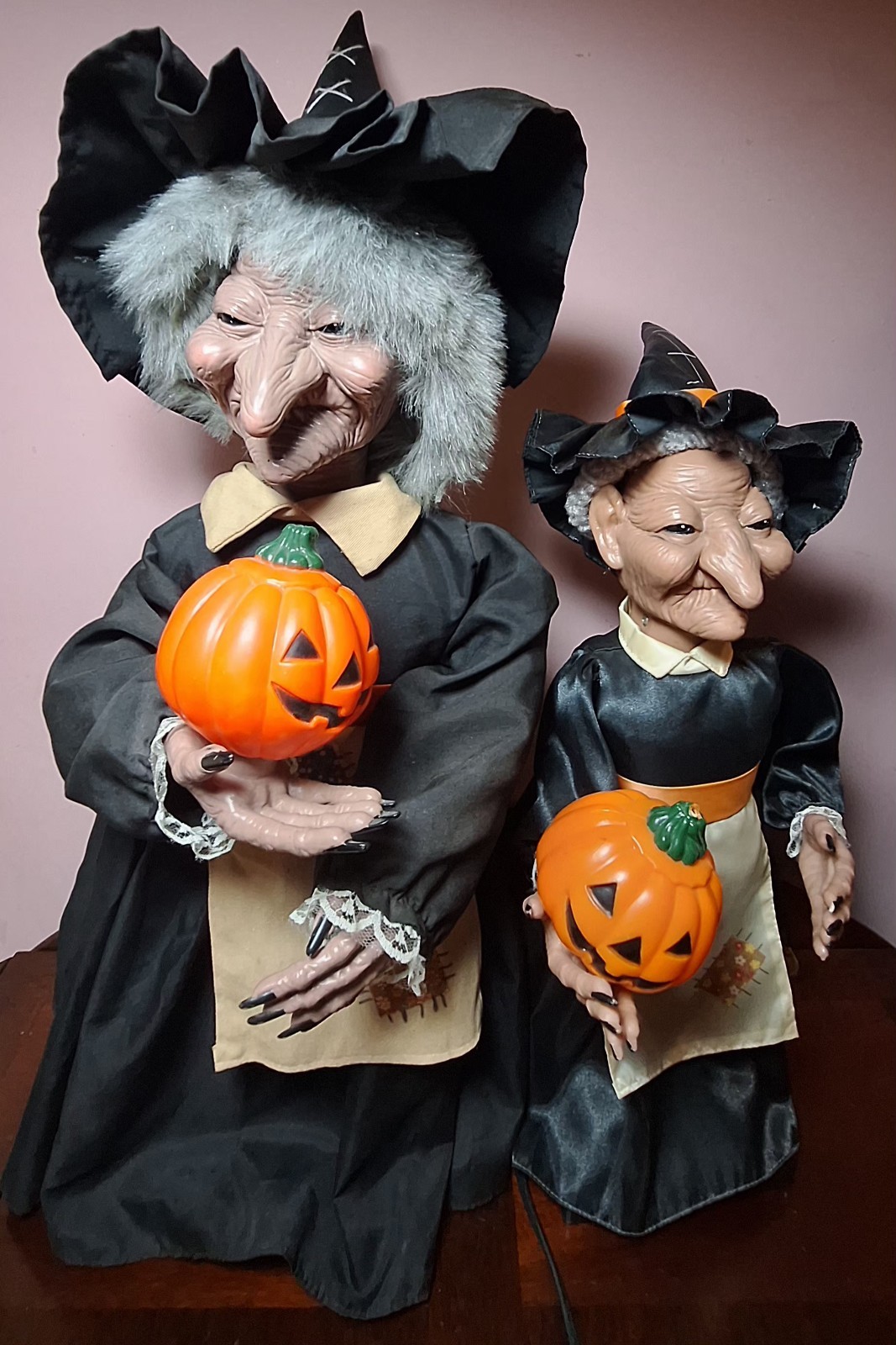 Vintage Telco Motion-ettes Halloween Witch Pair Animated Light Up SET Tested