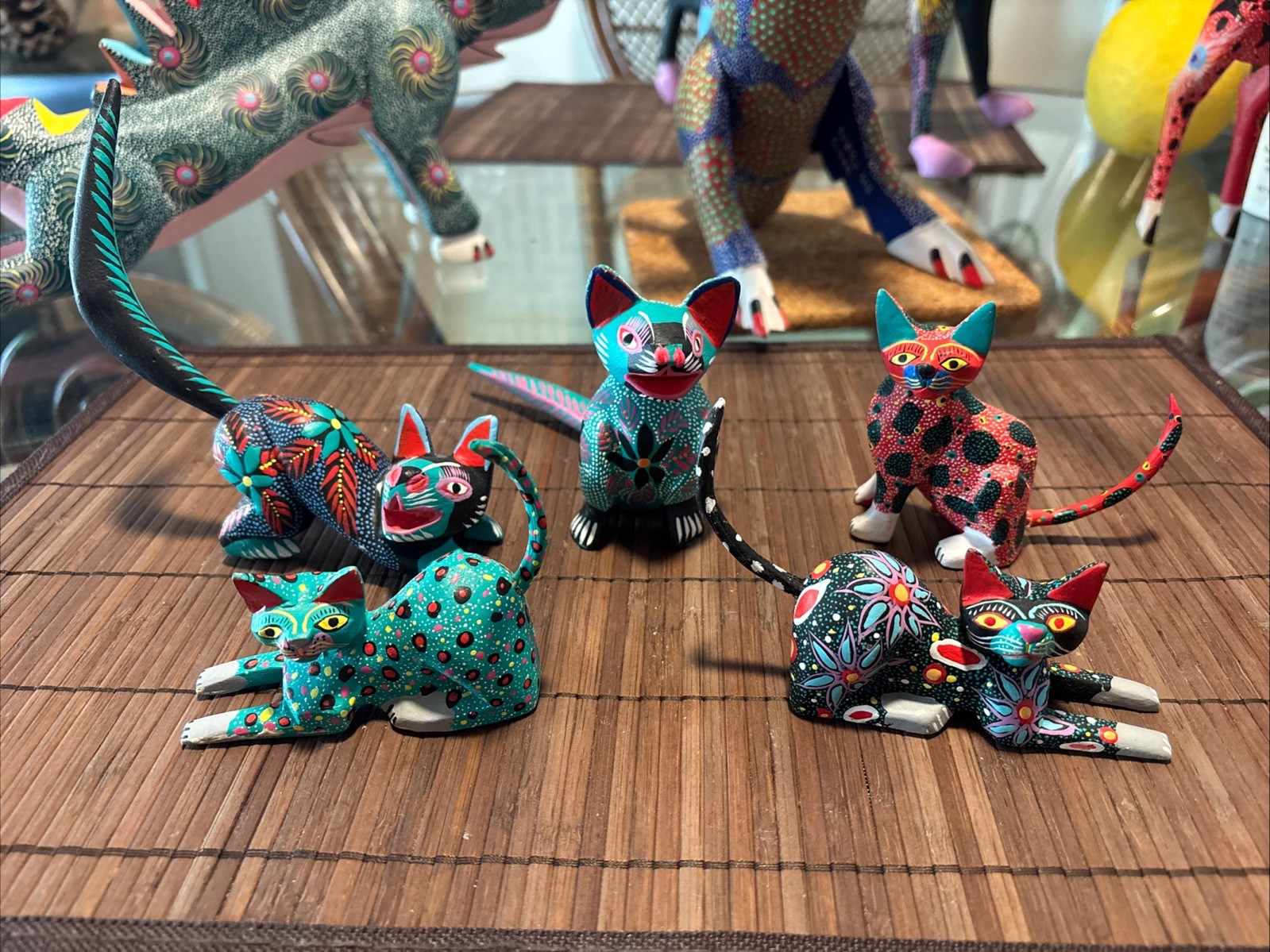 Vintage Oaxacan Alebrijes Cat Set of 5 Signed Elpidio Fabian /Jose Olivera Perez