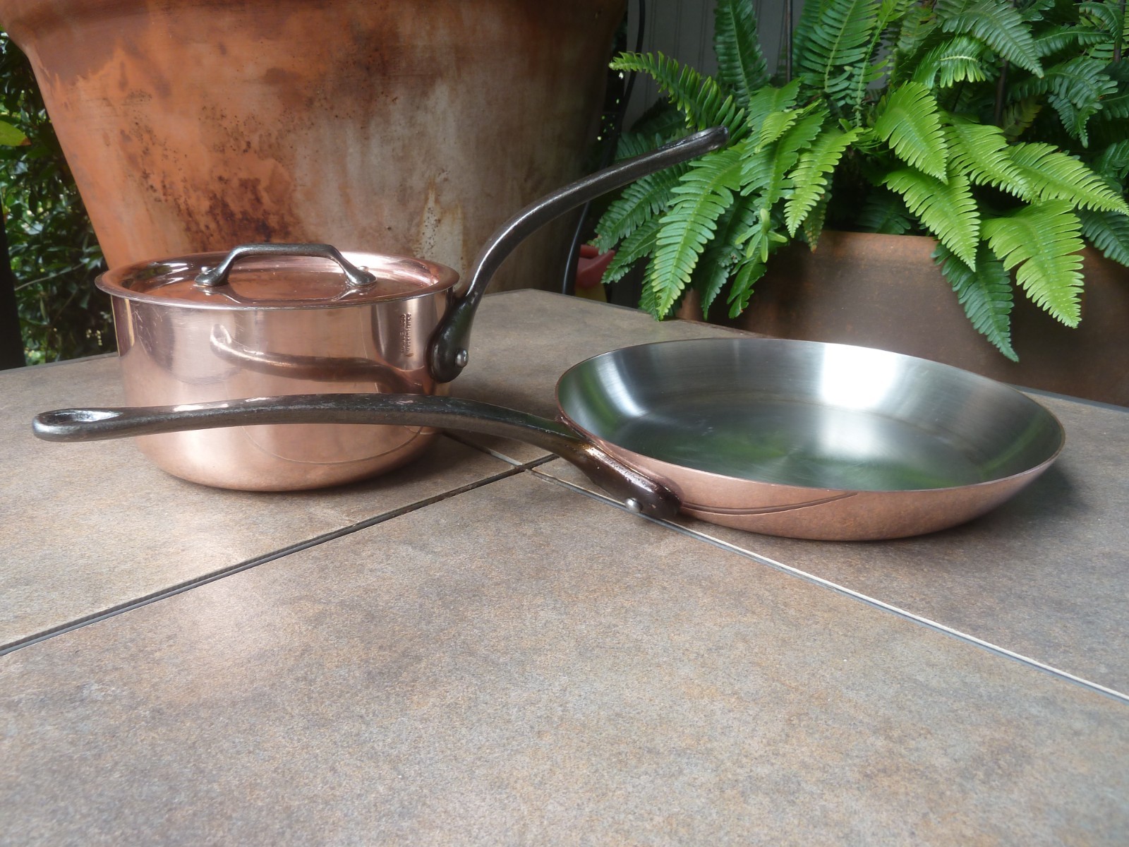 3 pc. Lot MAUVIEL 1830 France Copper Cookware Sauce Pan W/Lid & Frying Pan