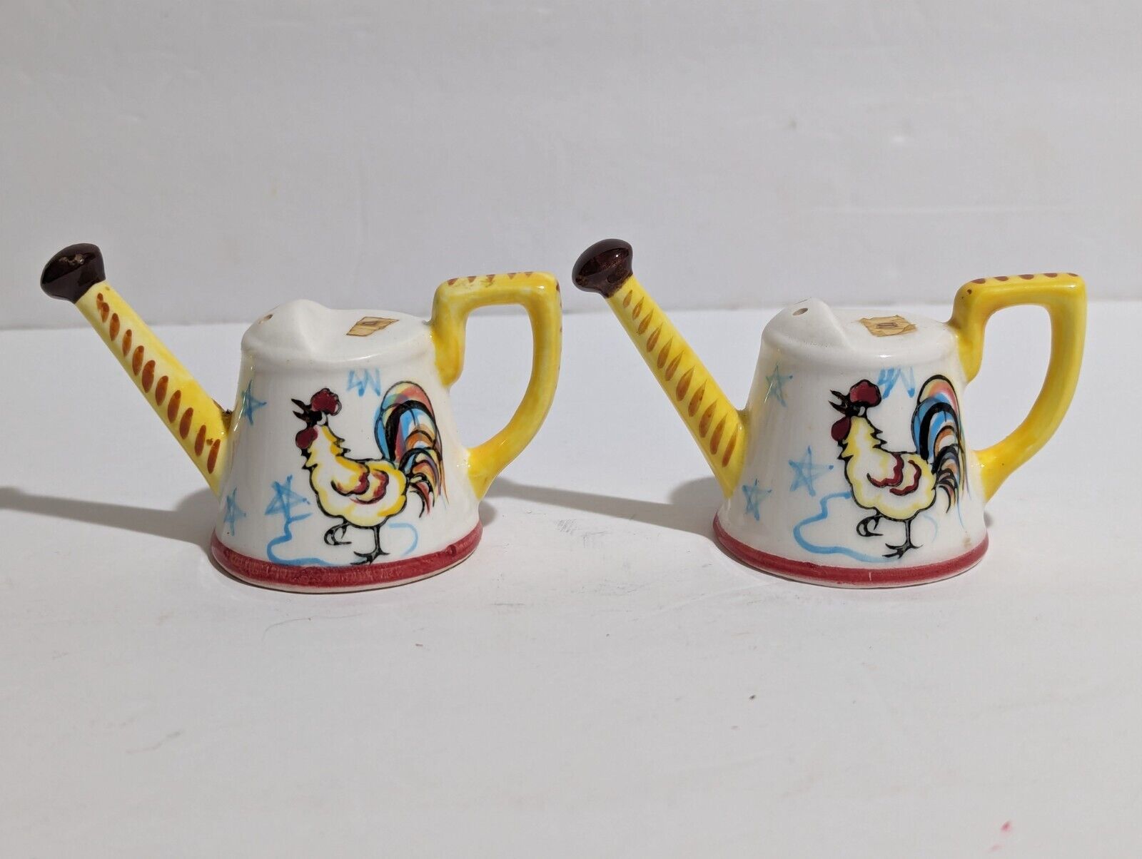 Vintage Watering Can Salt & Pepper Shakers Rooster Chicken Farmhouse Farm Easter