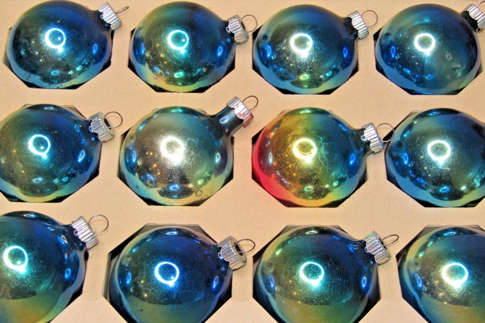 Lot Vintage Glass Gradient BLUE Ombre BALL Christmas Ornaments Shiny Brite