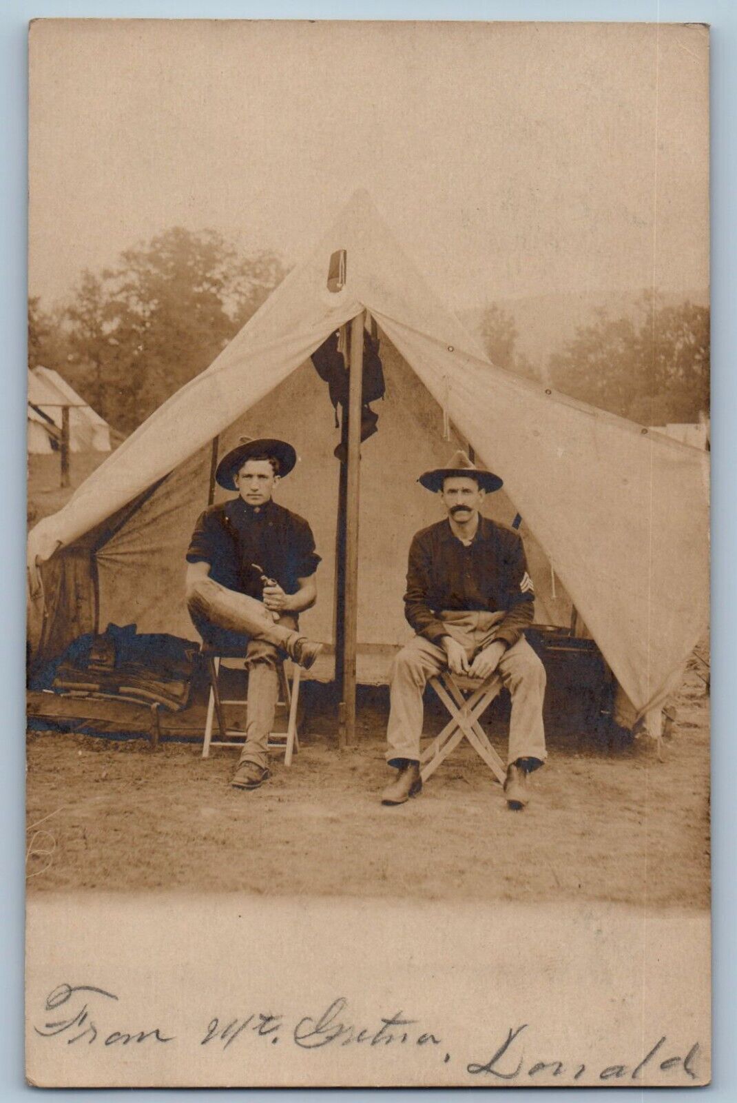 Pre WW1 Postcard RPPC Photo US Army Camp Tent Pipe c1905 Unposted Antique