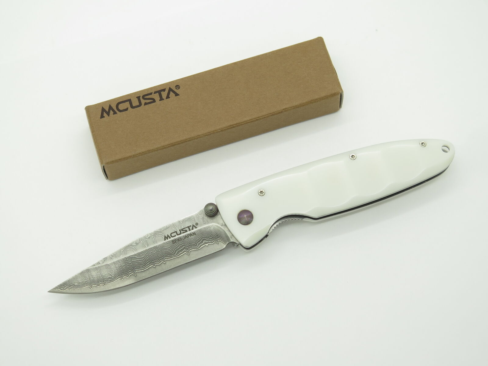 2010 Mcusta Seki Japan Basic White San Mai Damascus Steel Folding Pocket Knife