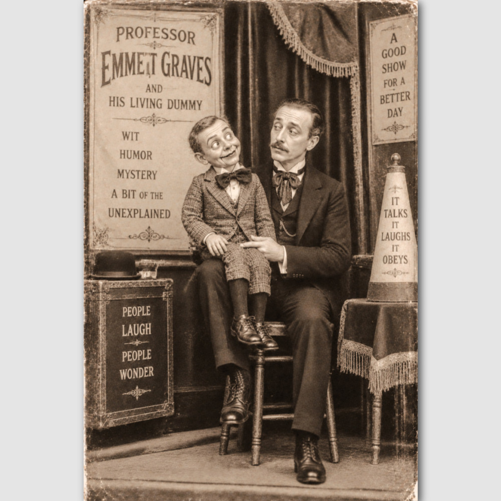 Oddity Creepy Ventriloquist With Dummy Sideshow Circus Vintage Photo Print Odd 2