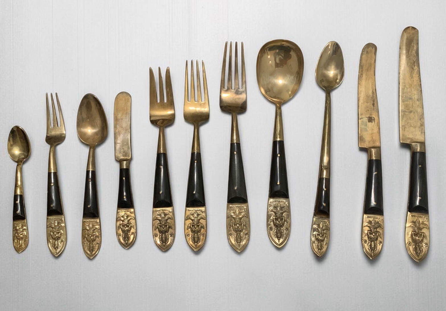 Vintage Mid Century U. Thailand Nickel Bronze Boxed Flatware Set 144 Pieces