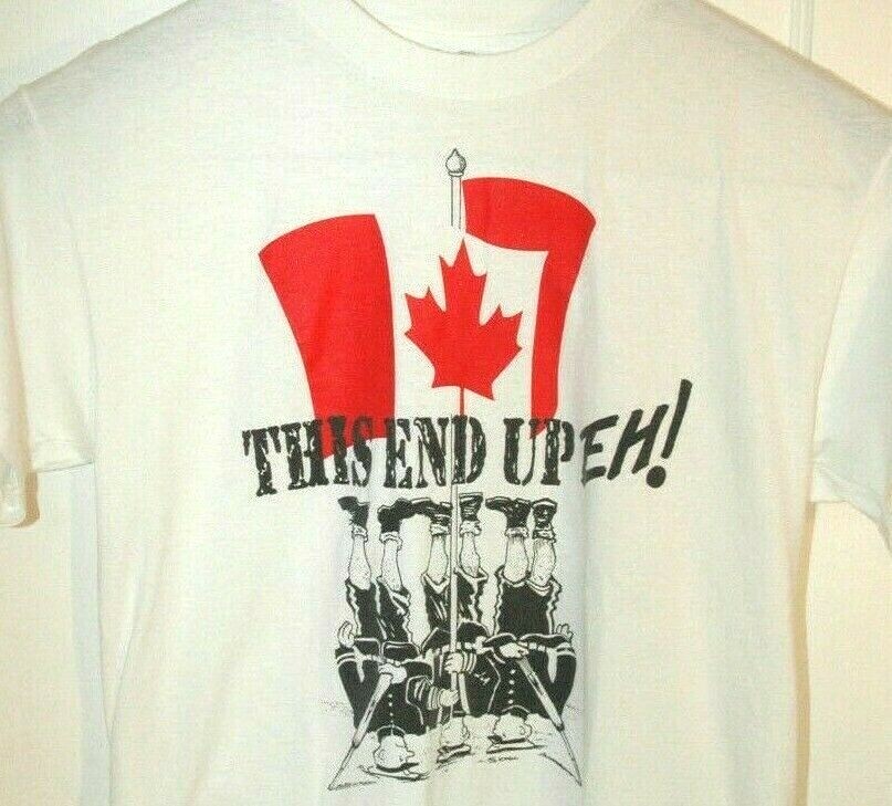 Vtg CANADIAN EH T Shirt RARE Funny JOKE Canada GUARD Military FLAG Tee RETRO