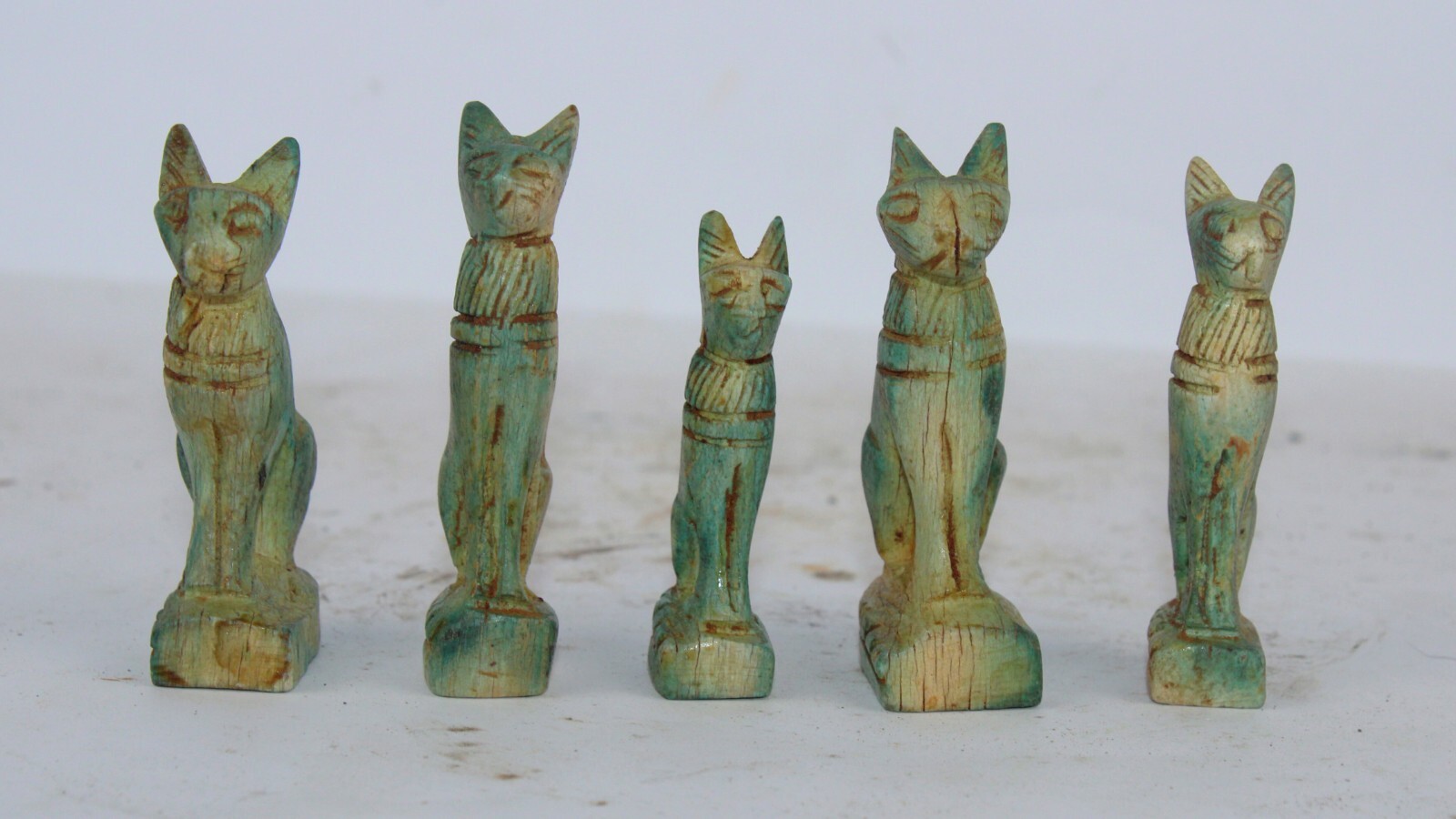 Rare Ancient Egyptian Antique 5 Statues of Bastet Cat Care God BC Egyptian Myths