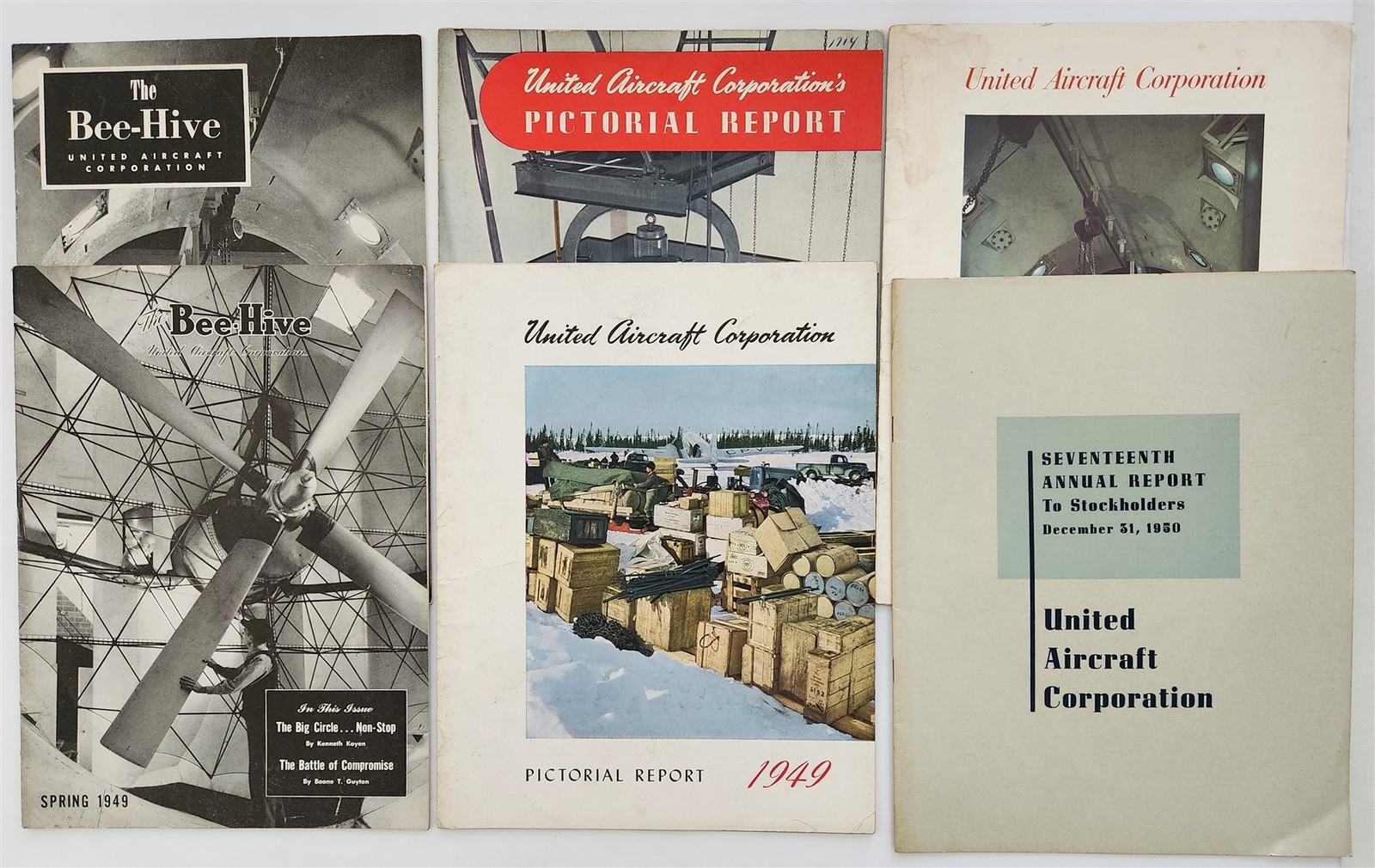 1949-50 vintage UNITED AIRCRAFT CORP Bee-Hive PICTORIAL REPORTs 6pc LOT aviation
