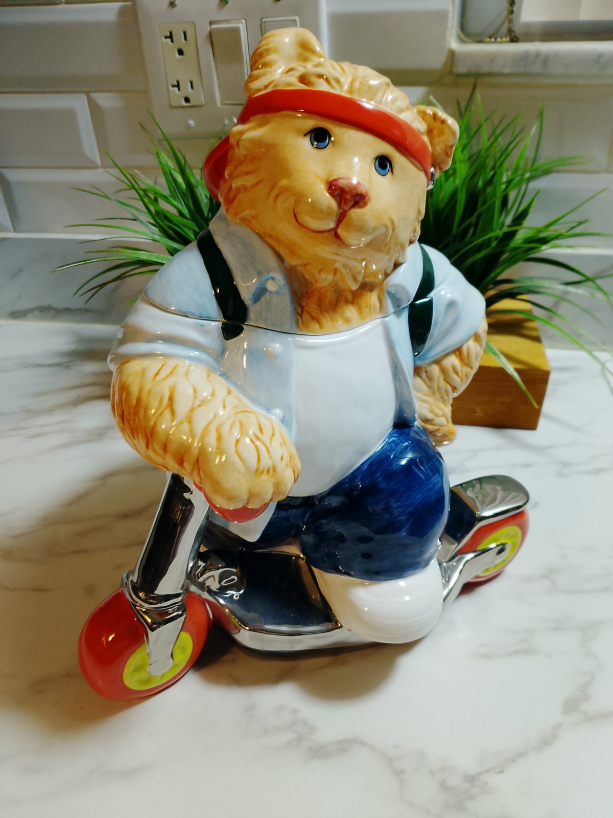 Clay Art Scooter Cat Cookie Jar Rare * Original Box 2001 