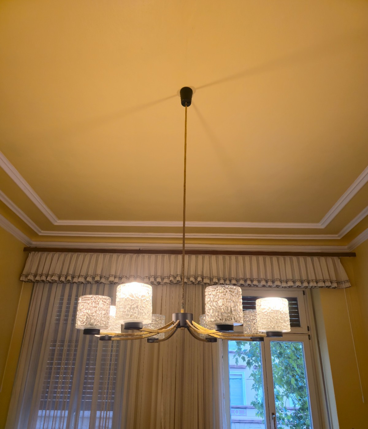 💡 Large Mid Century 8 Light Ice Glass Chandelier 1970s Vintage