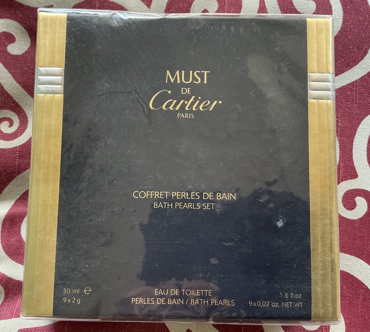 “MUST DE CARTIER” NEW (UNOPENED BOX) BATH PEARLS SET-9x2g & EAU DE TOILETTE-50ML