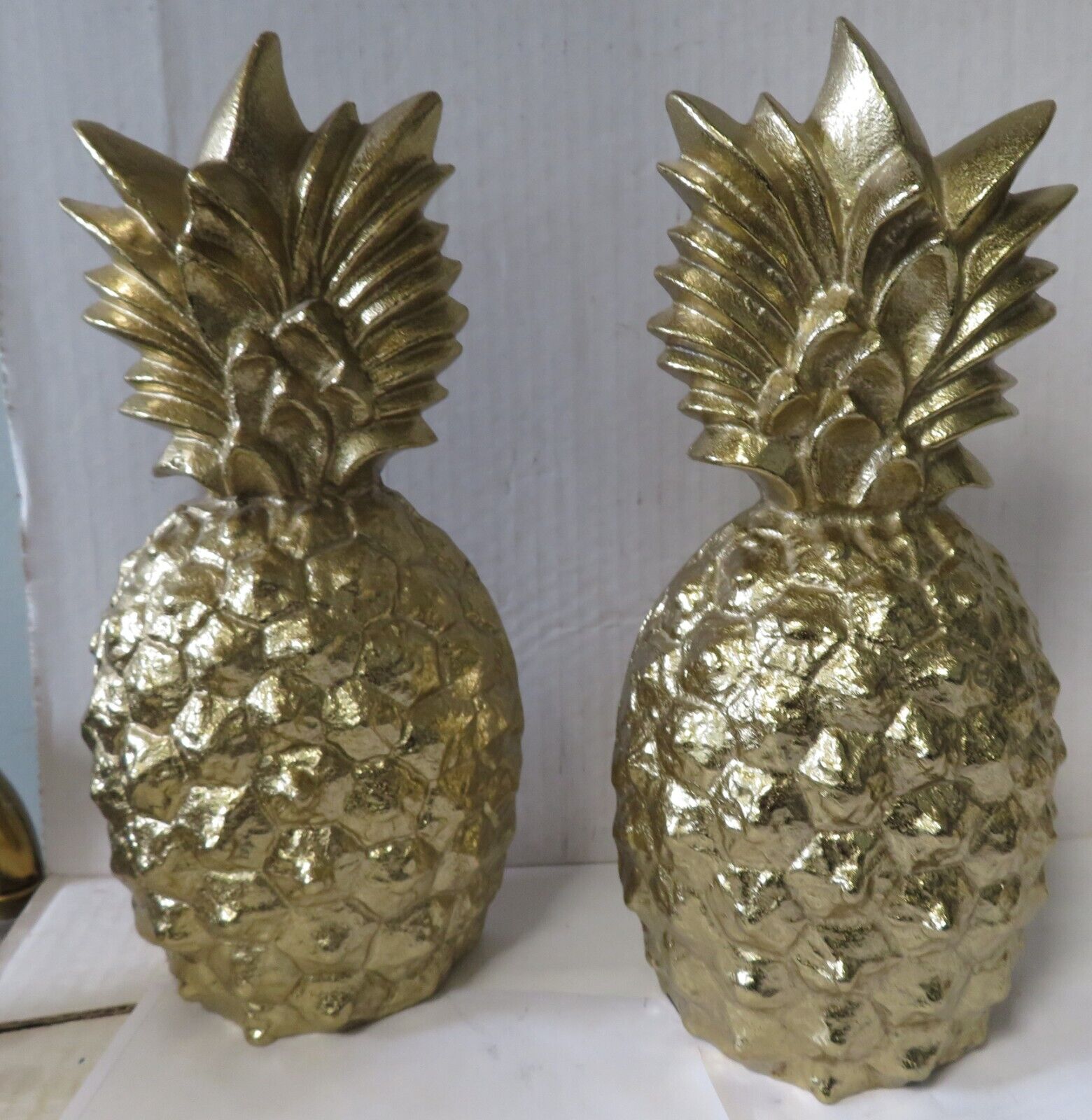 Pineapple Bookends Tropical Vintage Fruit Nature Boho Home Decor Gold Tone Metal