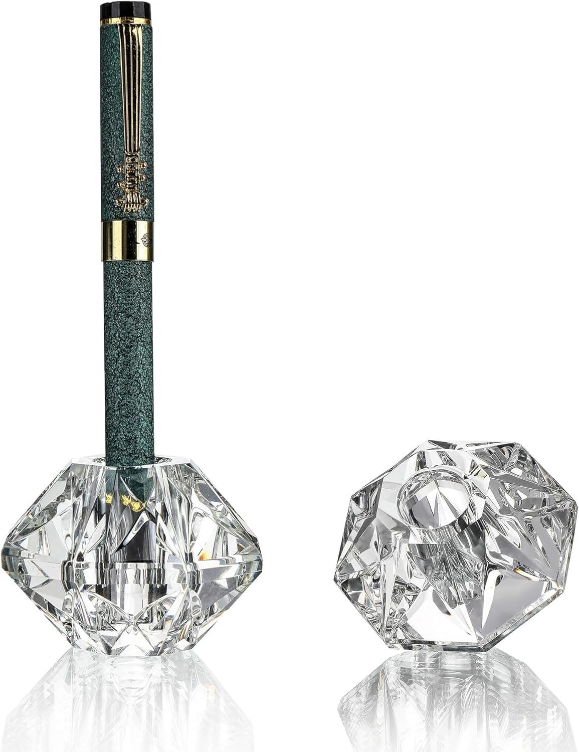QFkris 2-Packs Crystal Fountain Pen Stand Glass Feather Pen Holder Crystal Pen &