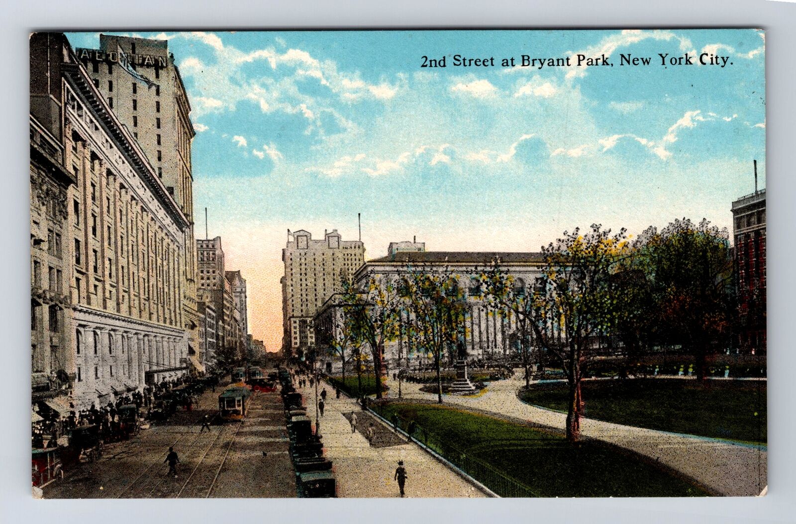 New York City NY, 2nd Street At Bryant Park Antique, Vintage Souvenir Postcard