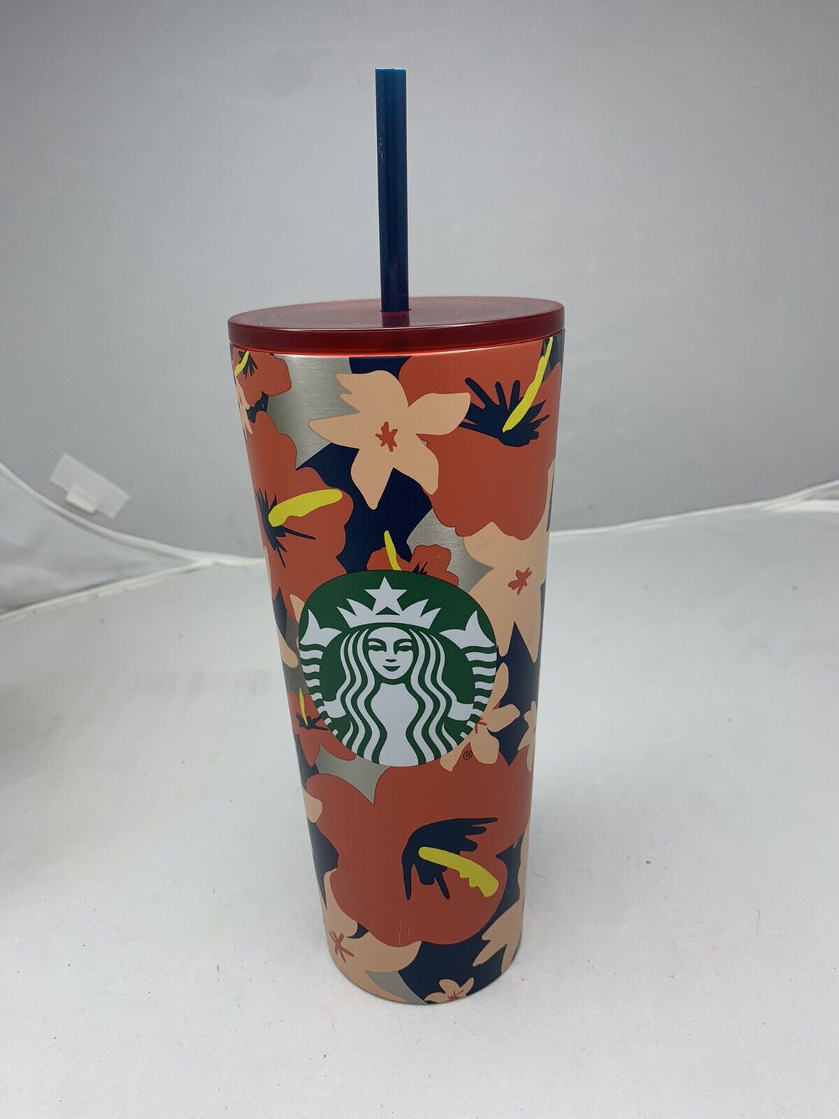 Starbucks  Tumbler  24 oz Red Hibiscus Summer 2020 Design Floral Tropical