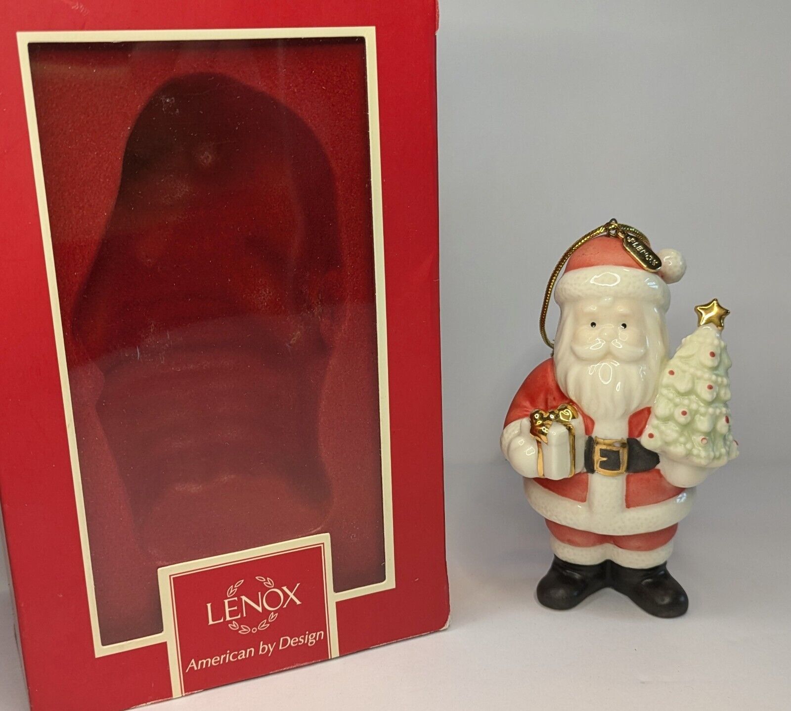 Lennox Santa With Gift And Tree Figure With Original Box Ornament Christmas 