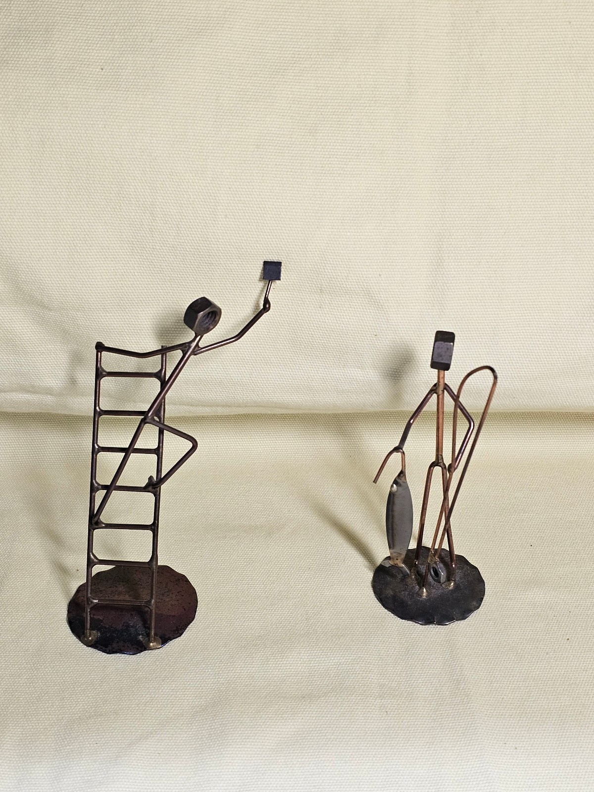 Vintage Handcrafted Rock Creek Metal Craft- House Painter & Fisherman Figurines