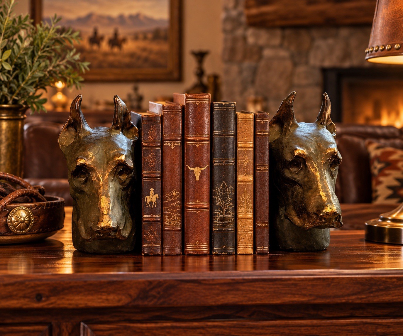 Vintage Bronze-Finished Doberman Pinscher Head Bookends Pair Vintage Bronze-Finished Doberman Pinscher Head Bookends Pair