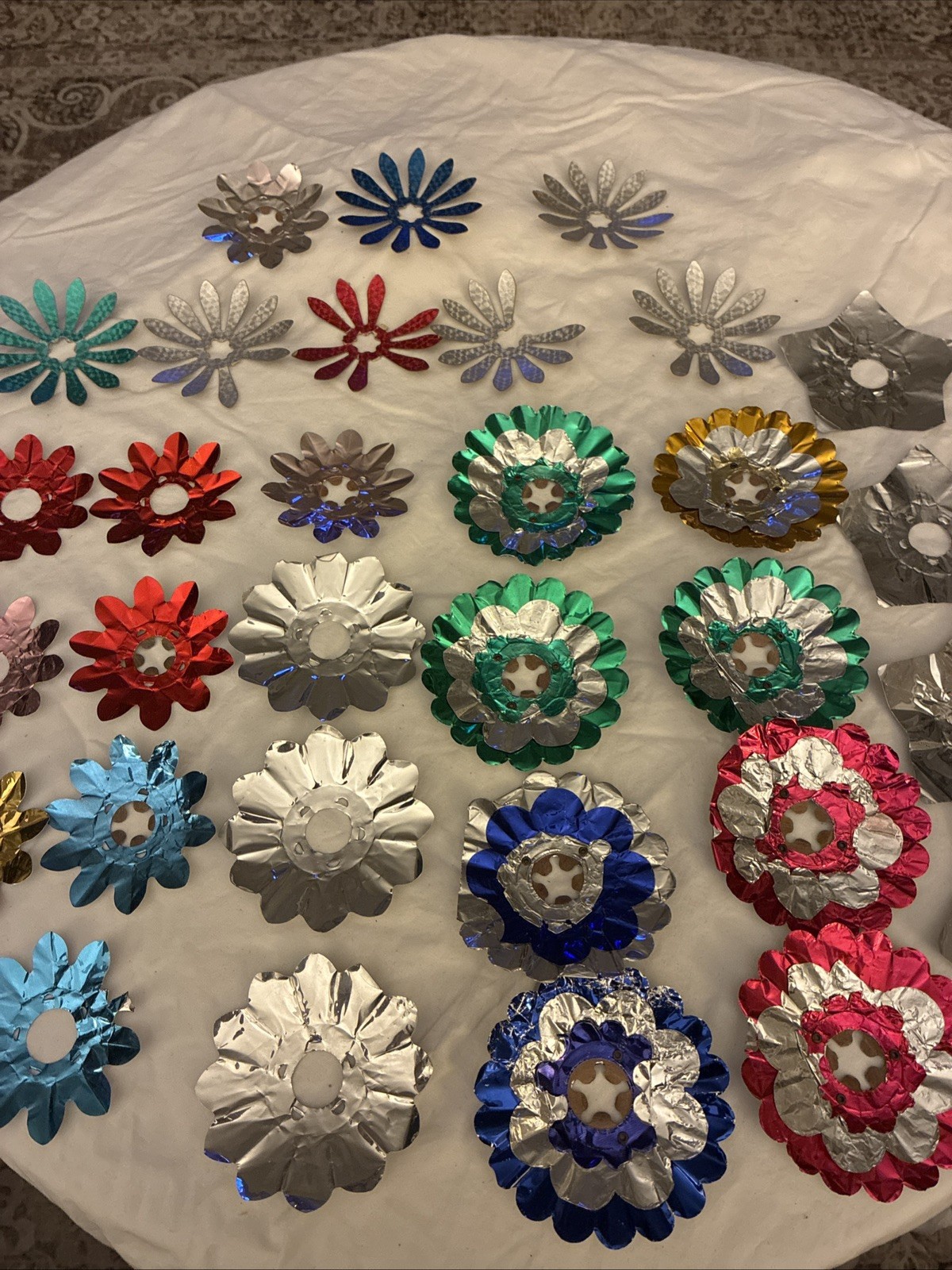 Aluminum Christmas Light Reflectors Vintage Star Flower Tin Foil -31 Pc Mix Lot