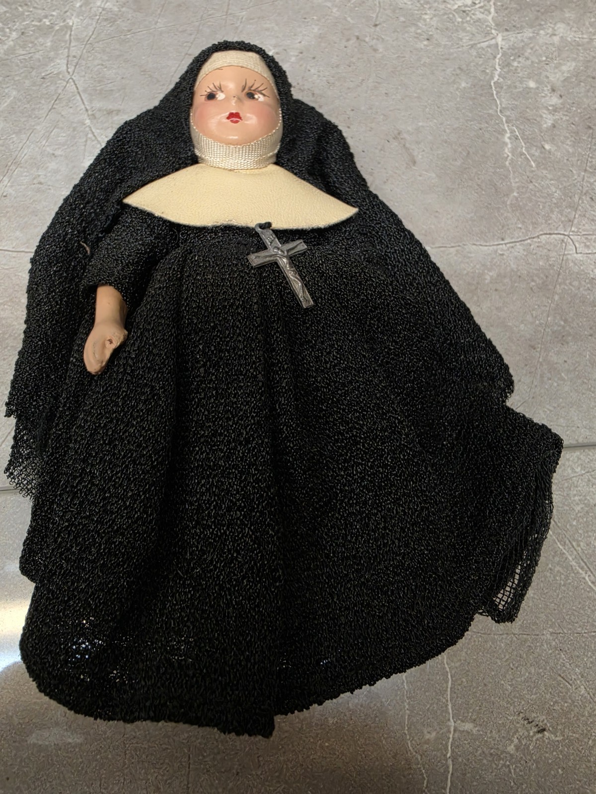 Vintage 1950s Composition Nun Doll 6” Painted Eyes Boots Catholic Sister Habit
