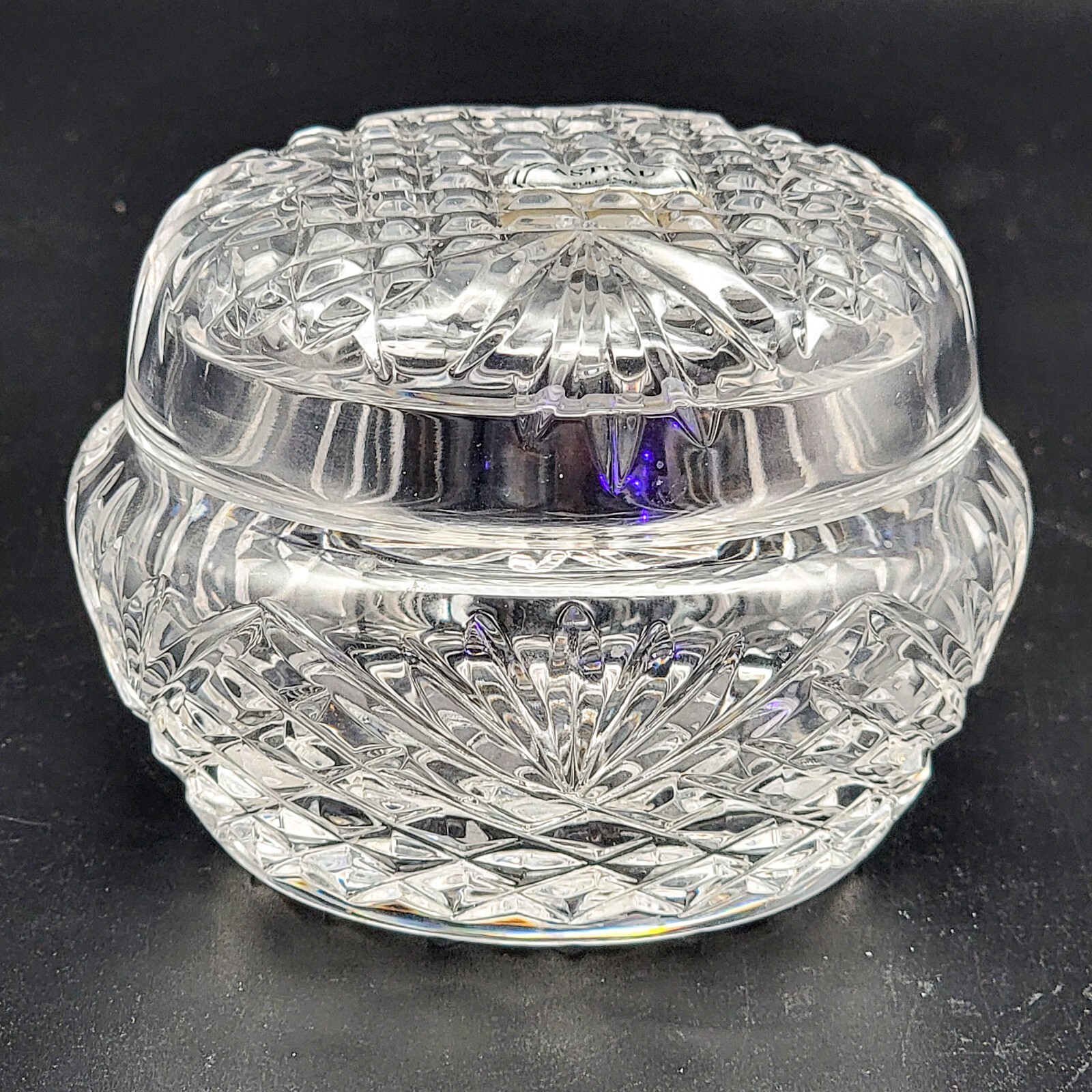 Astral Lead Crystal Glass Covered Round Dish Candy Trinket Jewelry W/Label