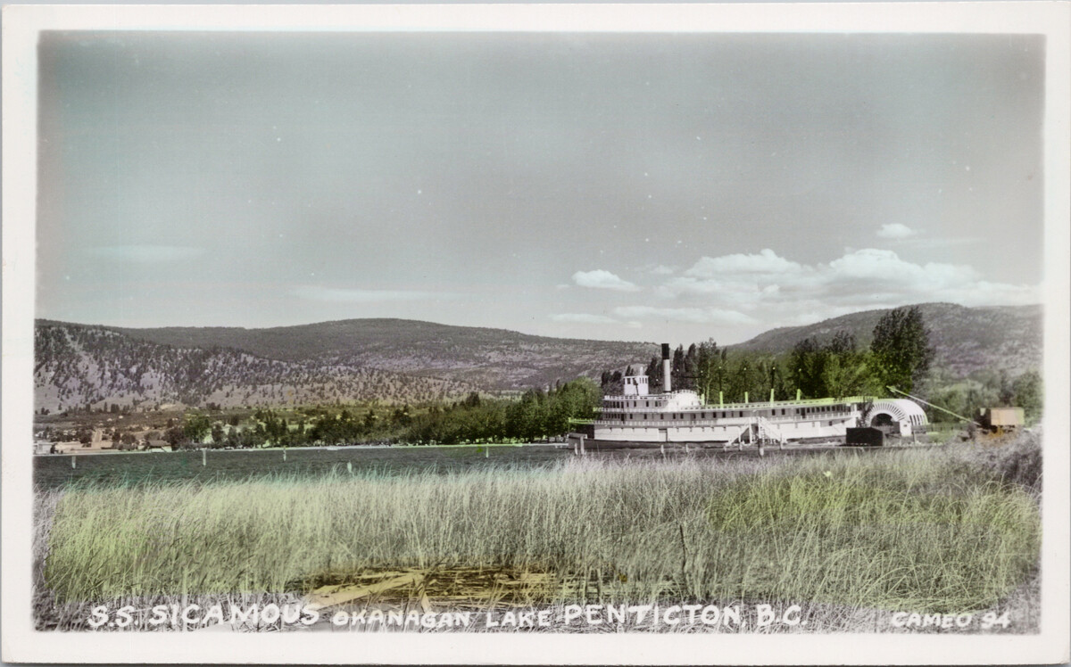 SS \'Sicamous\' Penticton BC Okanagan Lake Boat Cameo Real Photo Postcard G55